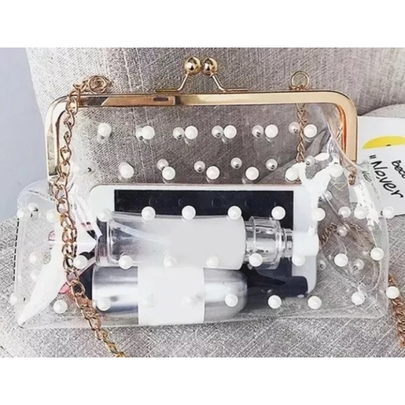 Clear Jelly Pearl beaded accent Purse evening bag - Picture 6 of 6